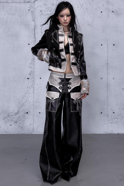 Punk-Lederhose mit Stickerei