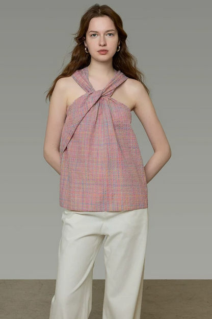 Plaid French Knot Top