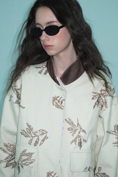 Embroidered Silver Cargo Coat