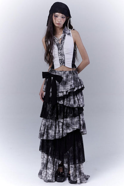 Wilderness Lace-Trimmed Plaid Bustier Skirt