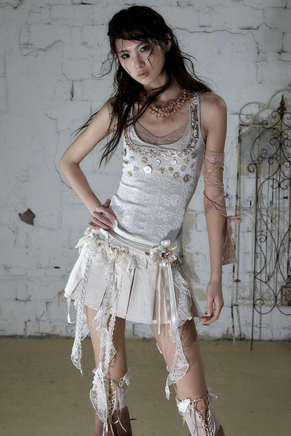 Baroque Lace Pleated Skirt