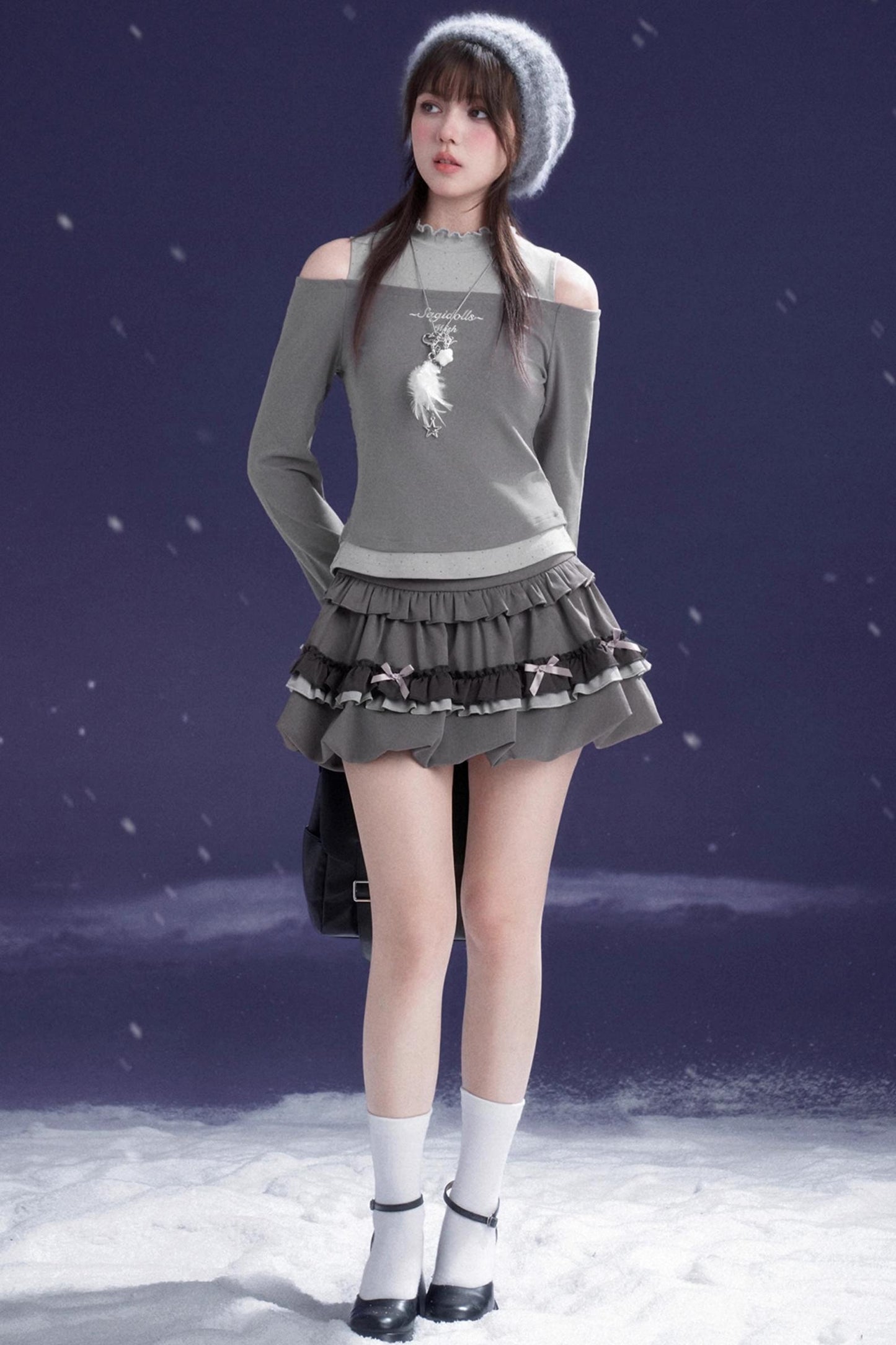 Energetic Two-Tone Off-Shoulder Top