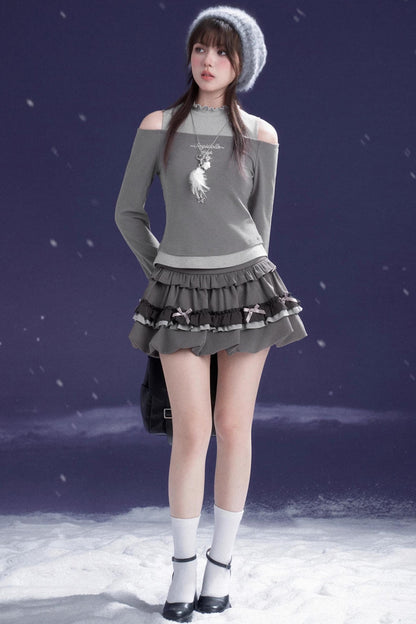 Energetic Two-Tone Off-Shoulder Top