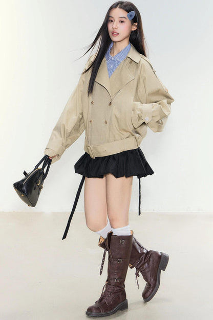 Khaki Cinched Waist Trench Coat