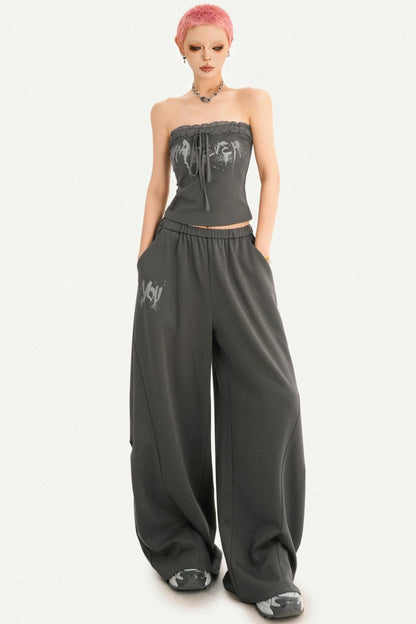 Retro-graue Hose mit weitem Bein