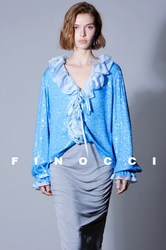 Silk Sequin Ruffle Blouse