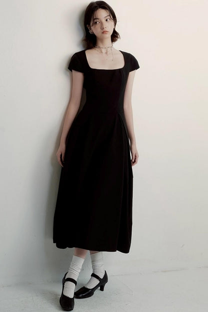 Cocoon Pleated Black Dress