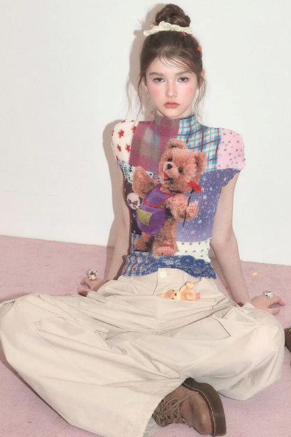 Bear Patchwork Knit Top