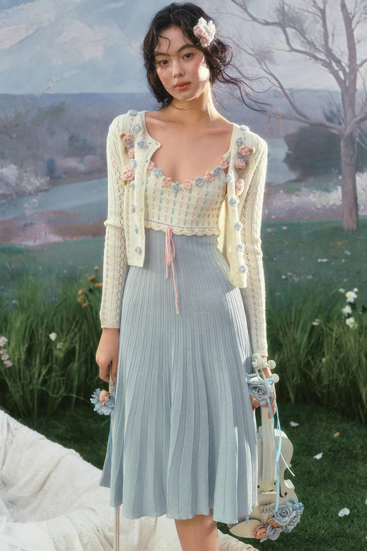 French Country Rose Knit Dress Set-Up