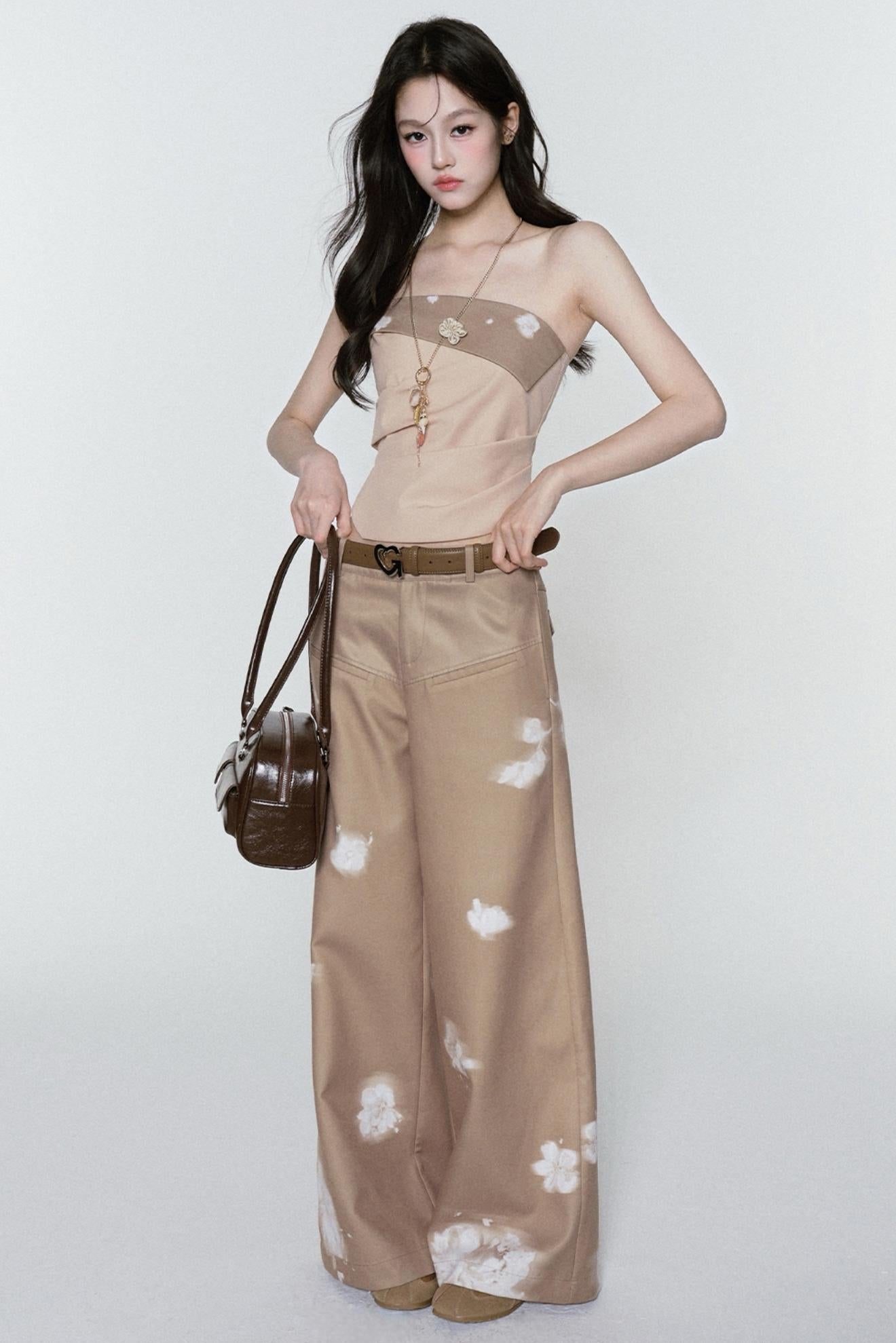 Printed Brown Breeze Blouse & Pants Set-Up