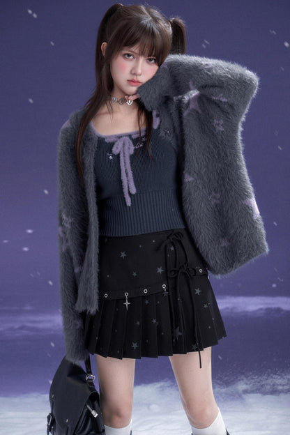 Gray Purple Star Plush Jacket Set-Up