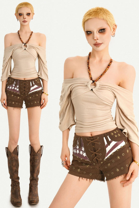 Retro-Plissee-Neckholder-Bluse