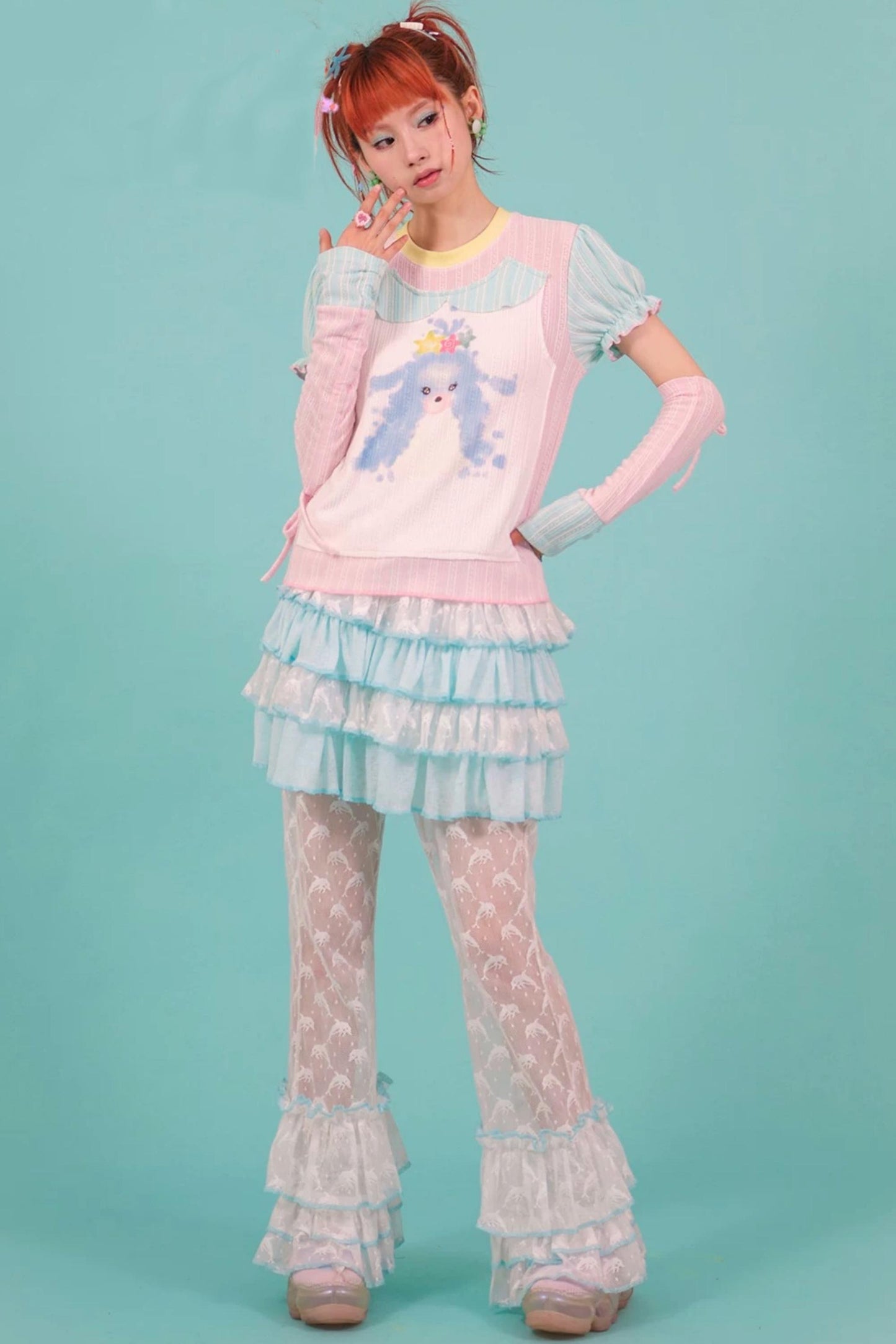 Lace Spliced Flared Pants