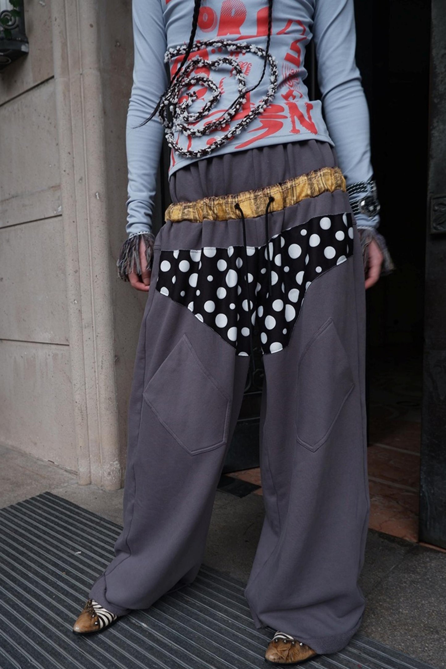 Multi-Waisted Polka Dot Wide-Leg Pants