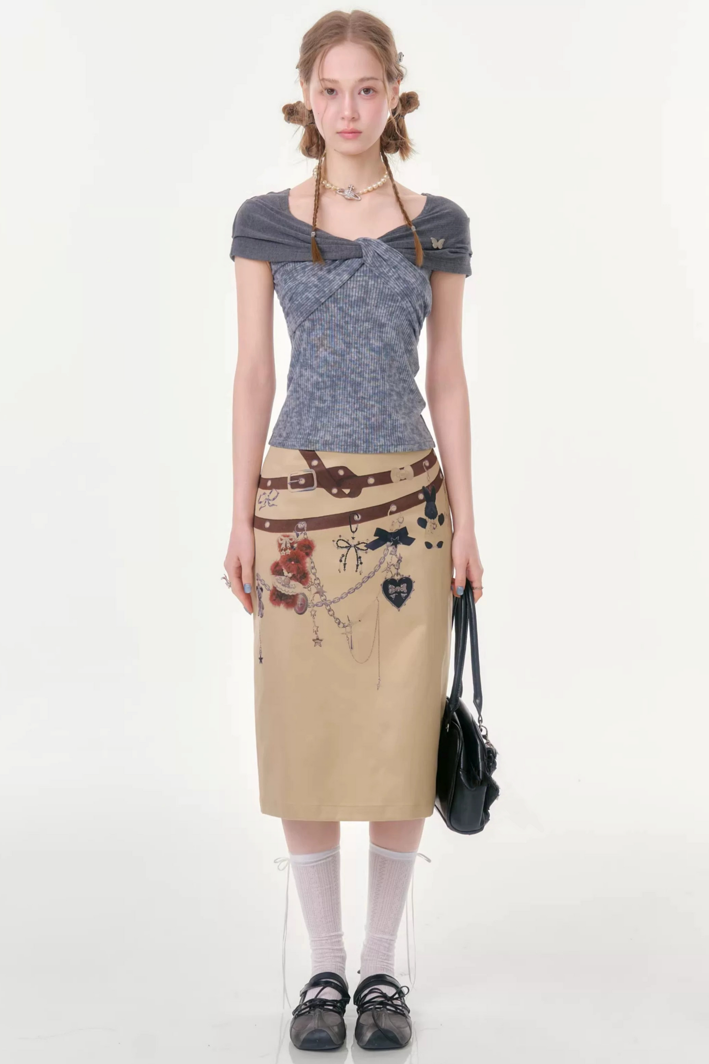 Chain Bear Khaki Skirt