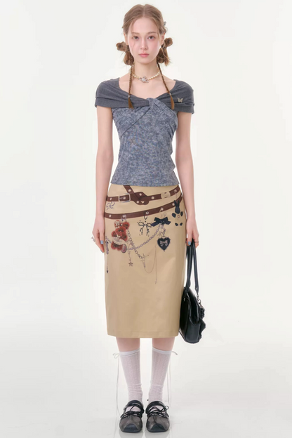 Chain Bear Khaki Skirt