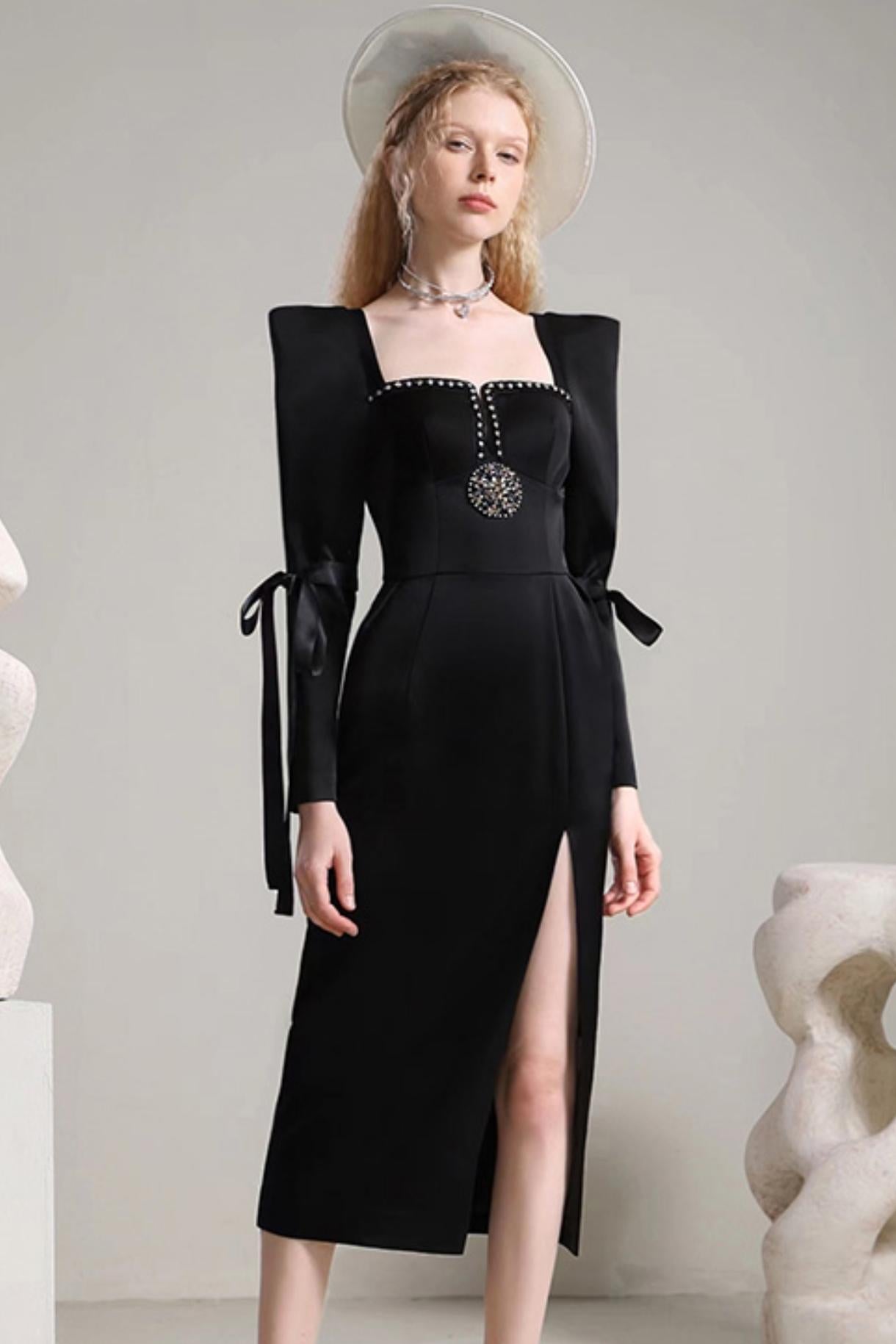 Black Hepburn-Style Diamond Evening Dress