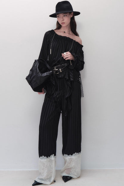 French Design One-Shoulder Ruffle Shirt