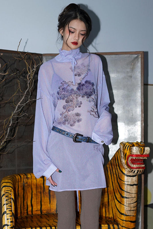 New Chinese Style Loose Chiffon Shirt