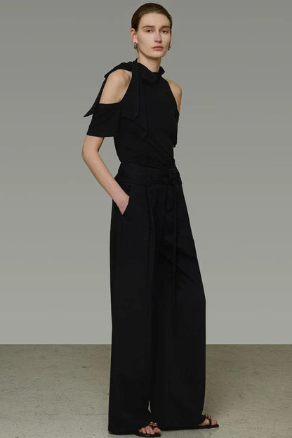 Black Knit Shoulder-Cut Top