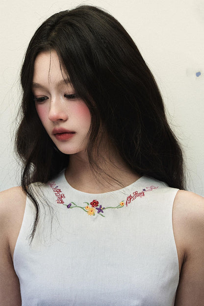 Summer Embroidered Vest Dress