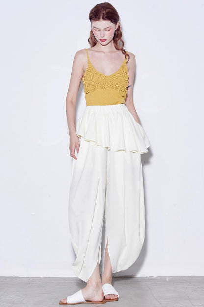 French Ruffled High-Waist Trousers