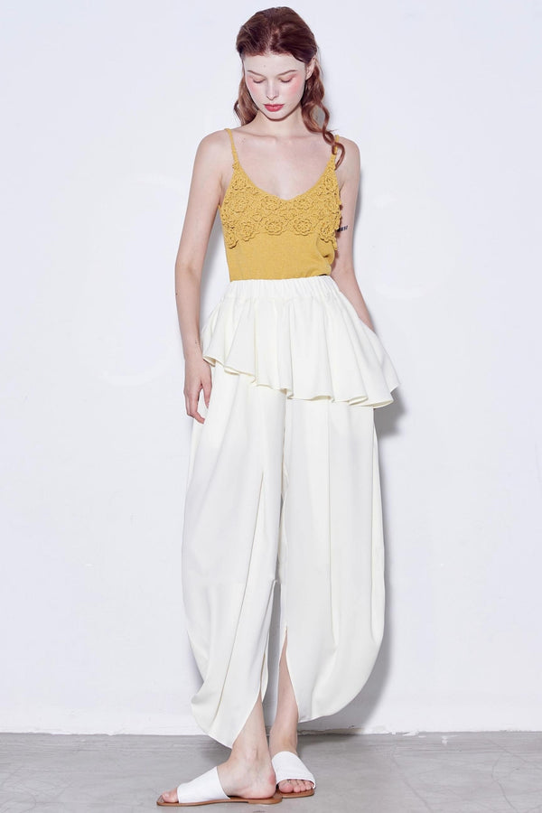 French Ruffled High-Waist Trousers