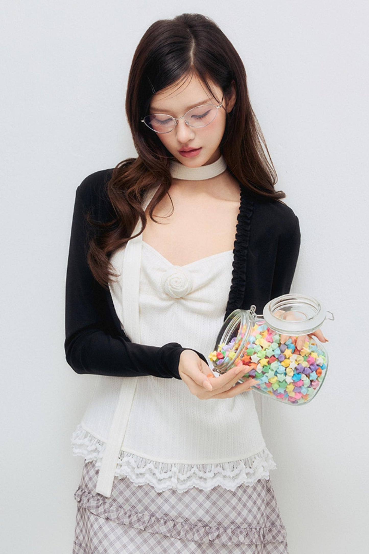 Black Drawstring Lace Cardigan