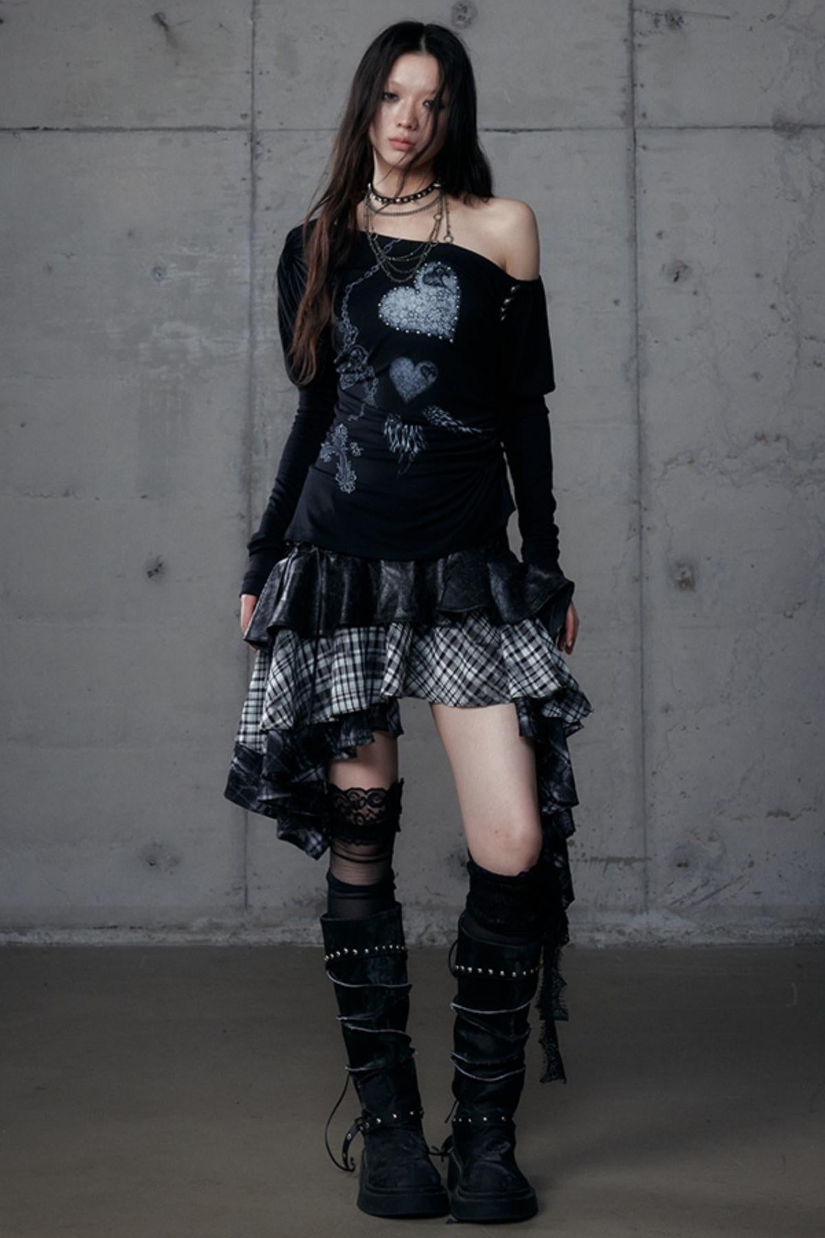 Puff Sleeve Punk Print Shirt