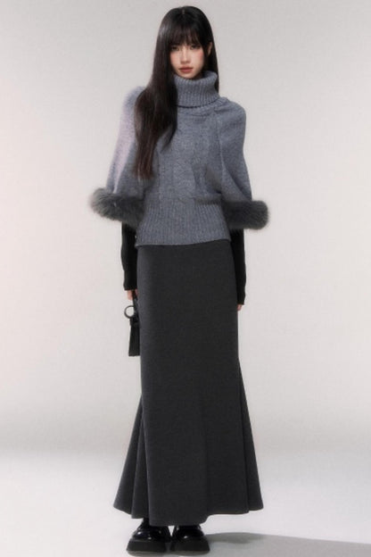 Gray Turtleneck Batwing Sweater