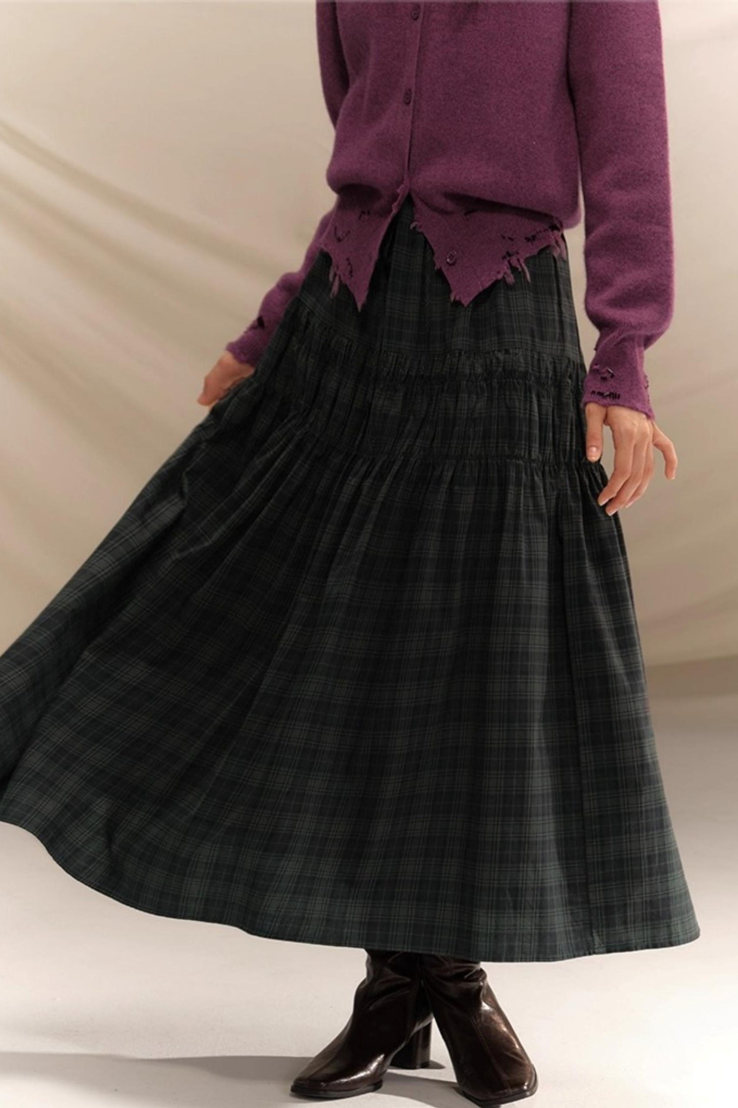 Vintage College Plaid Pleated Skirt