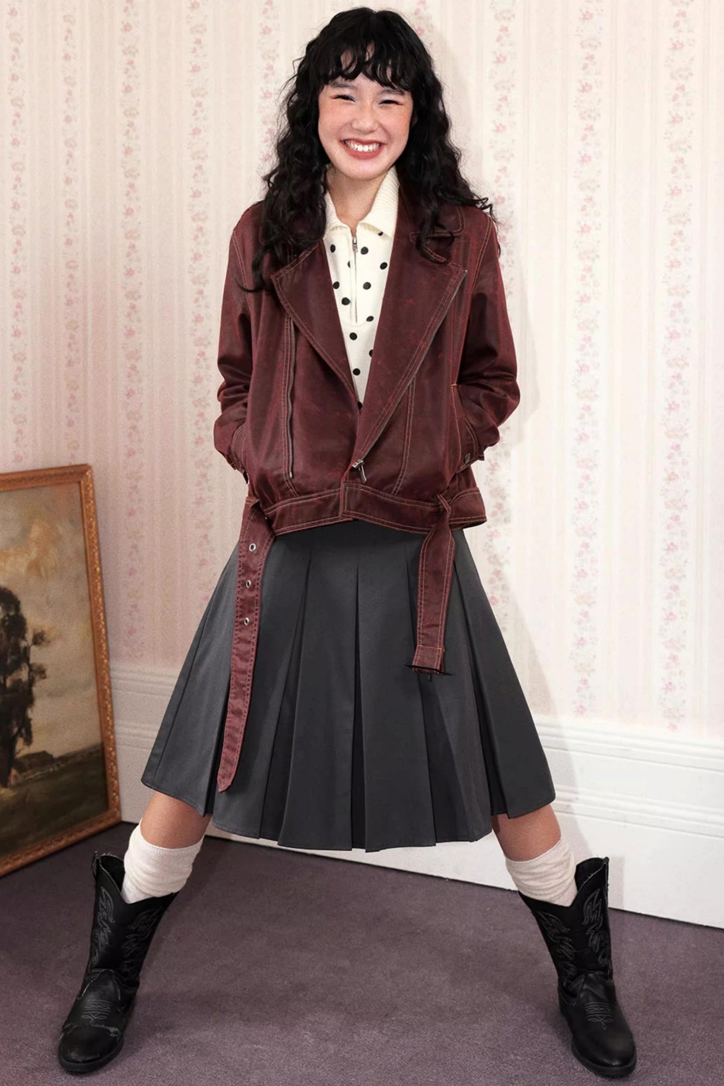 Lapel Cropped Leather Jacket