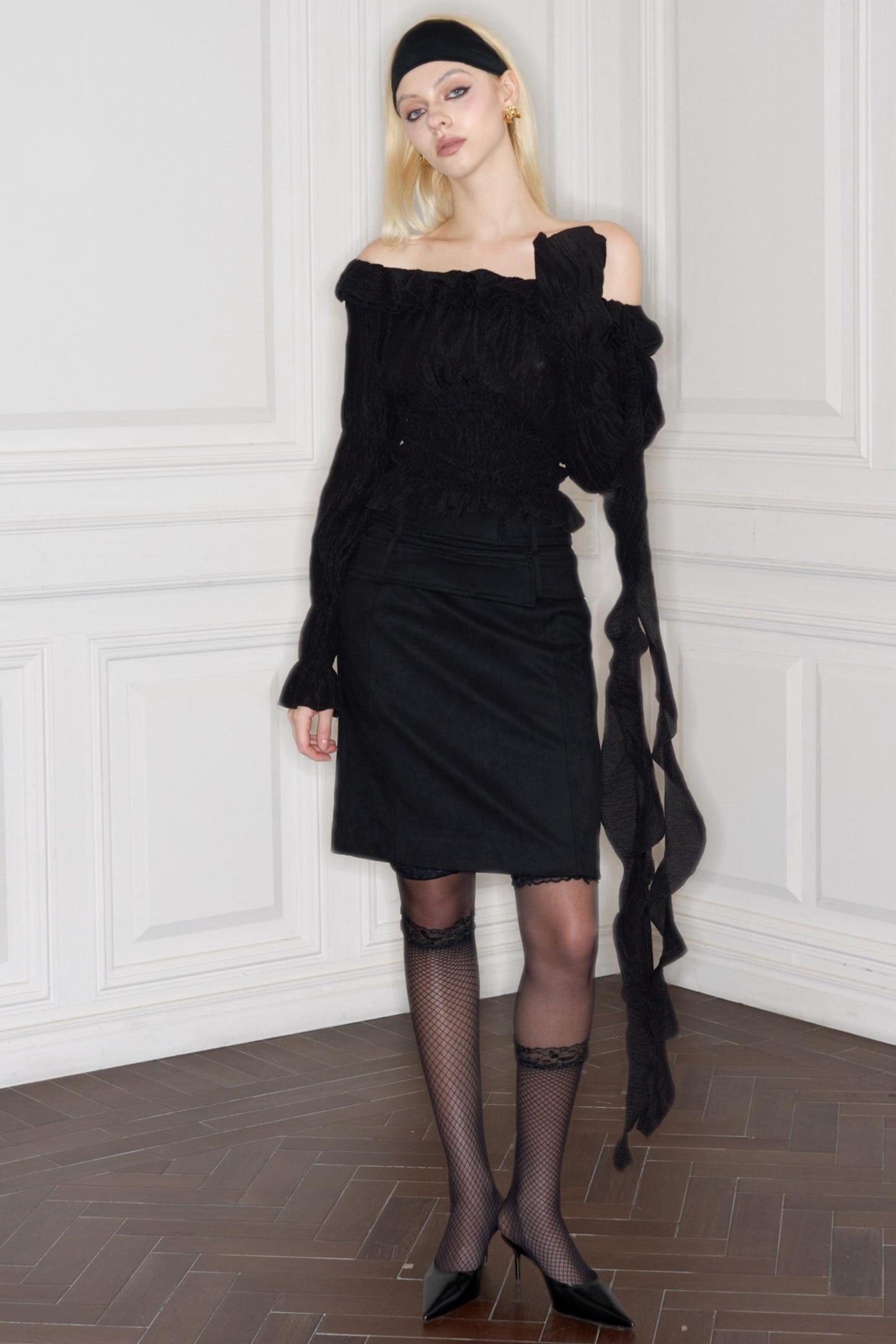 Tencel Handmade Pleated Lace Top