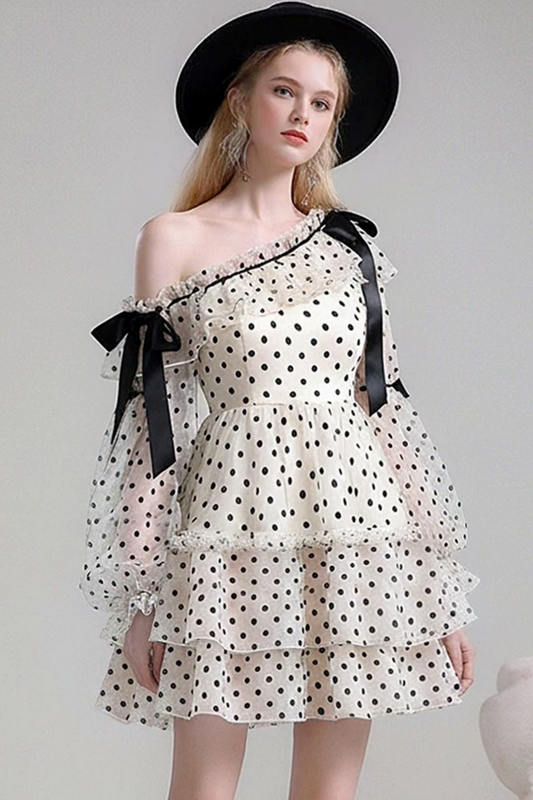 Polka Dot One-Shoulder Dress