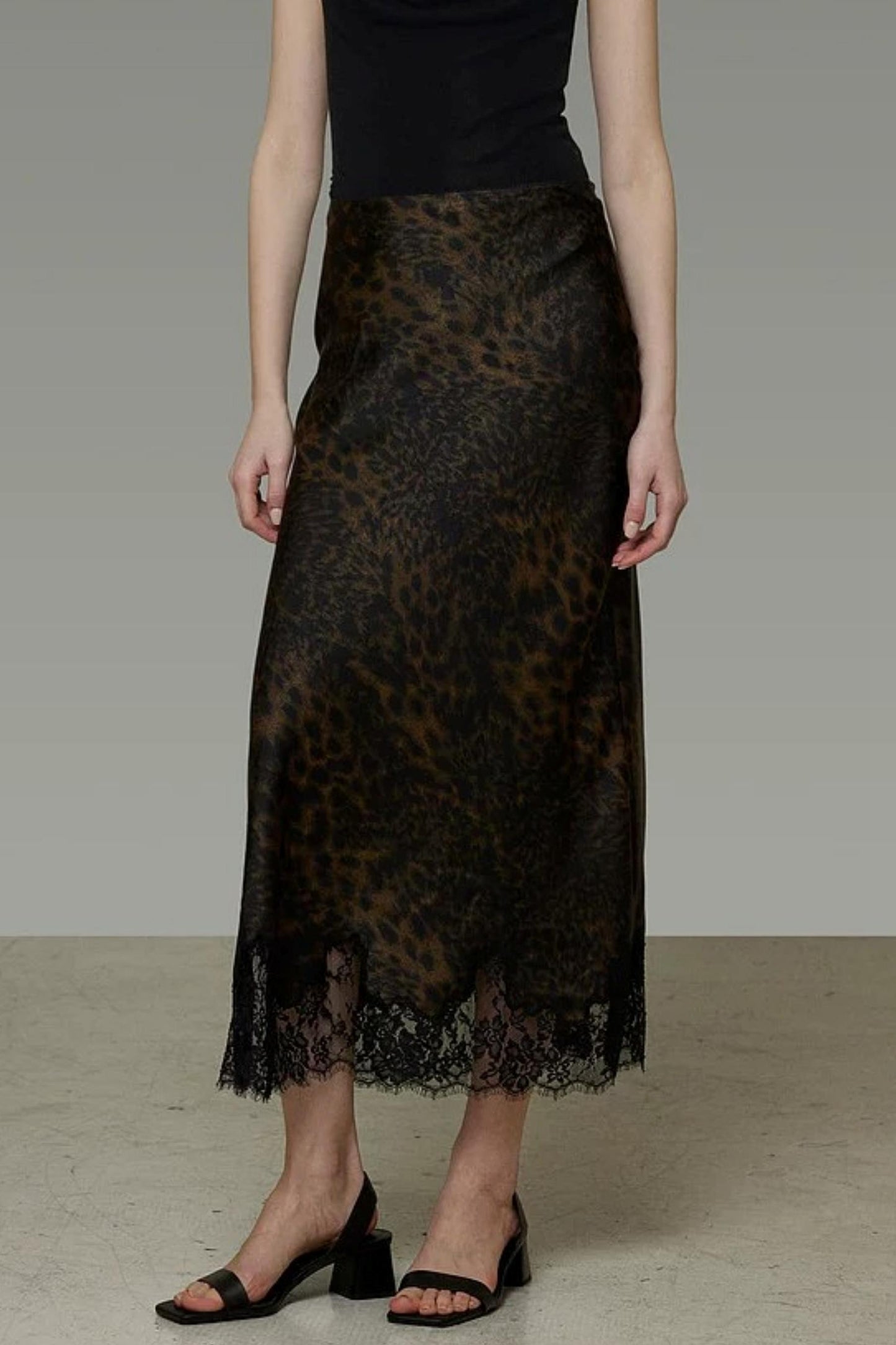 Leopard Lace Hem Skirt