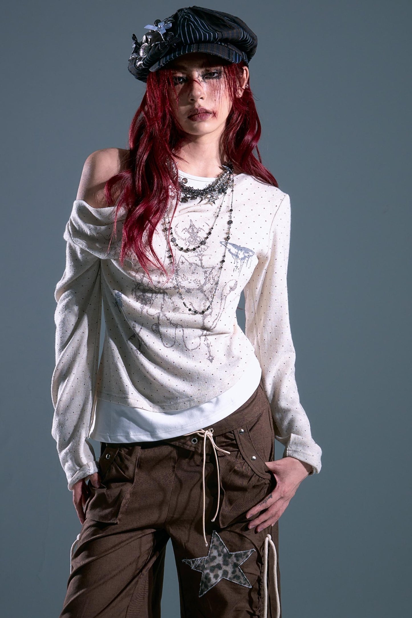 Vintage Polka Dot Swing Collar Top