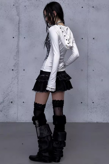 Lace Patchwork Hooded Top