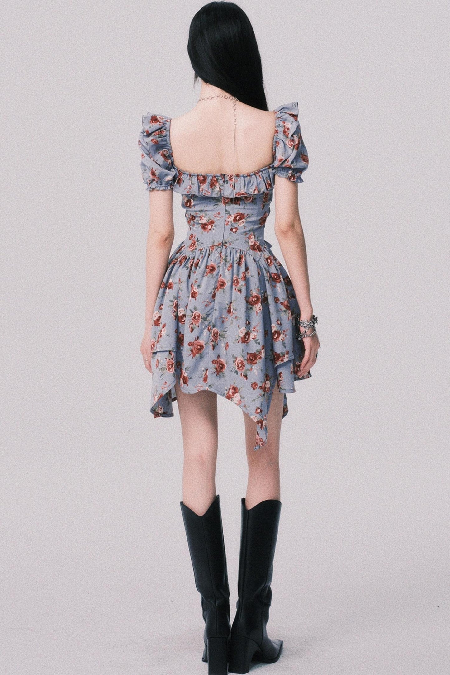 Asymmetrical Bubble Sleeve Dress