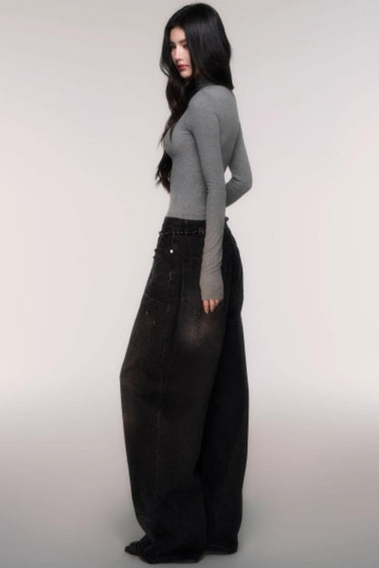 Washed High-Waisted Wide-Leg Jeans