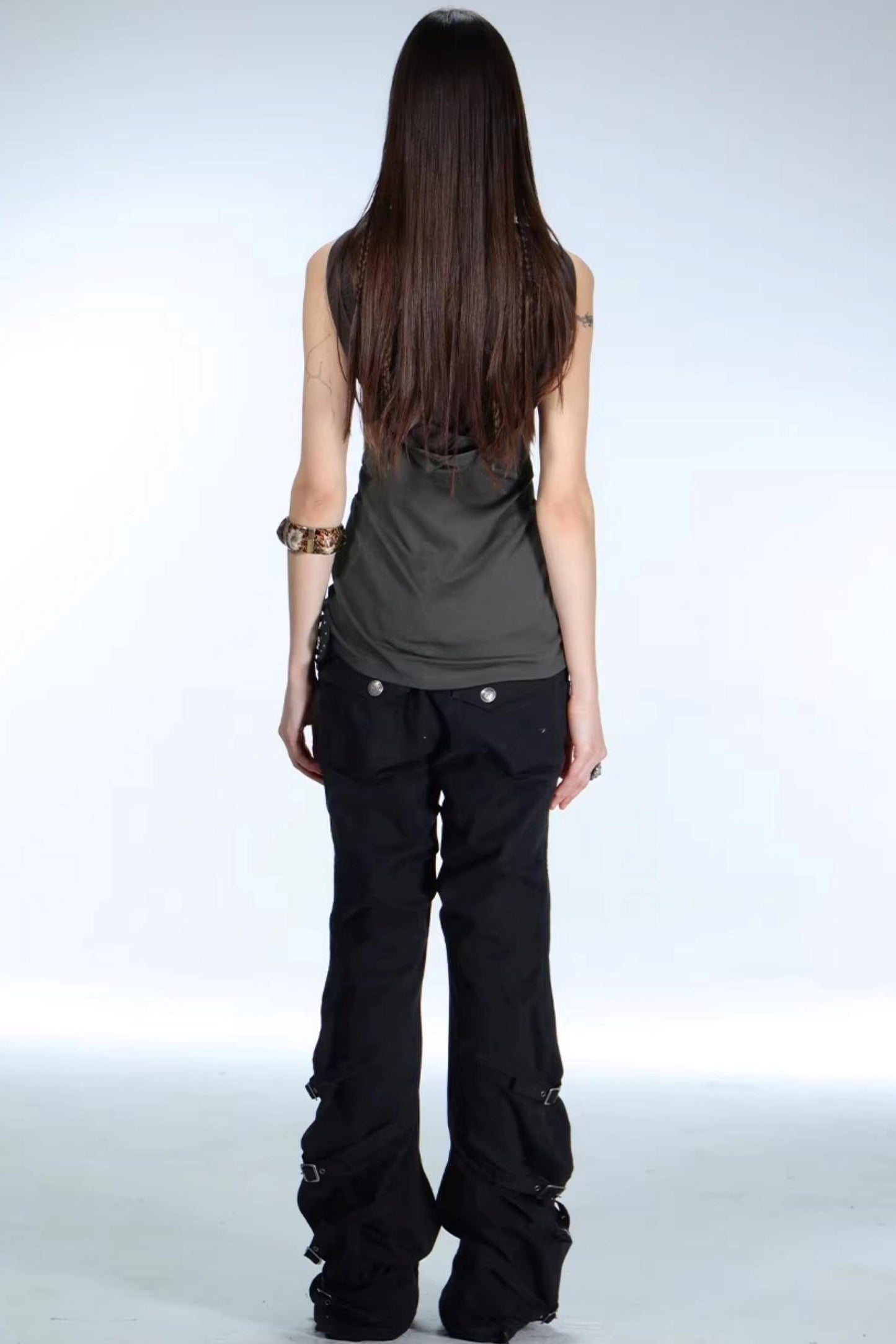 Metal Rivet Pleated Racerback Top