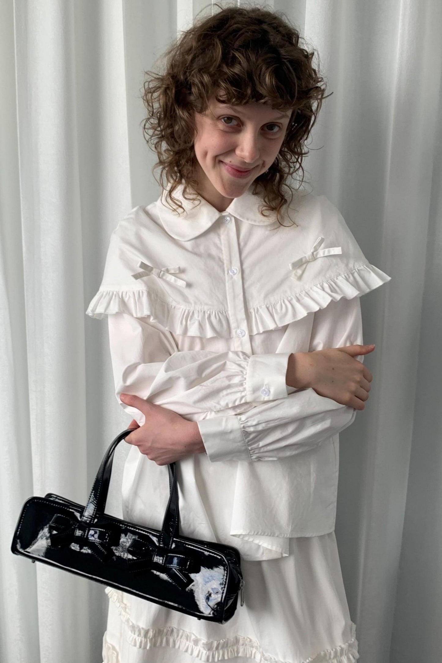 Navy Lace Doll Collar Shirt