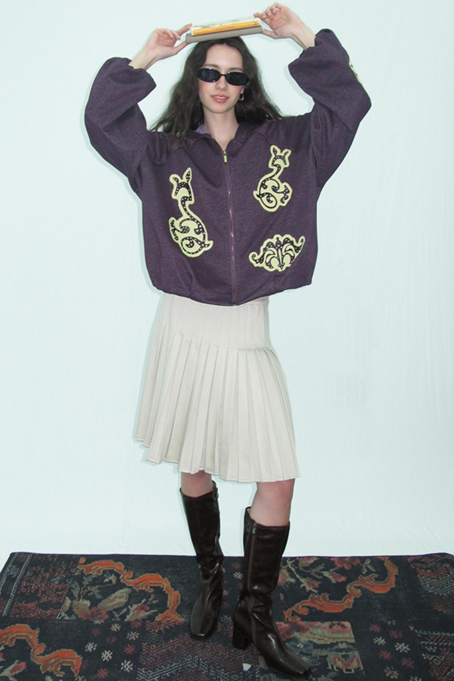 Purple Embroidered Hooded Jacket