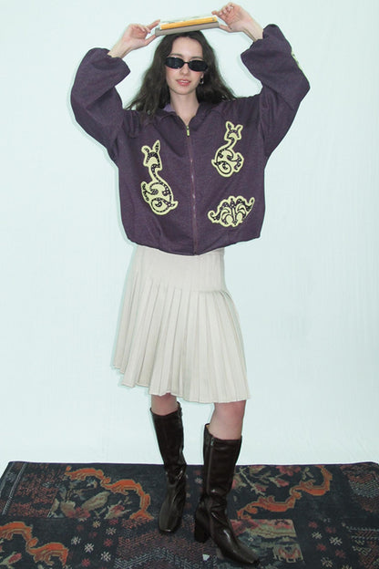 Purple Embroidered Hooded Jacket