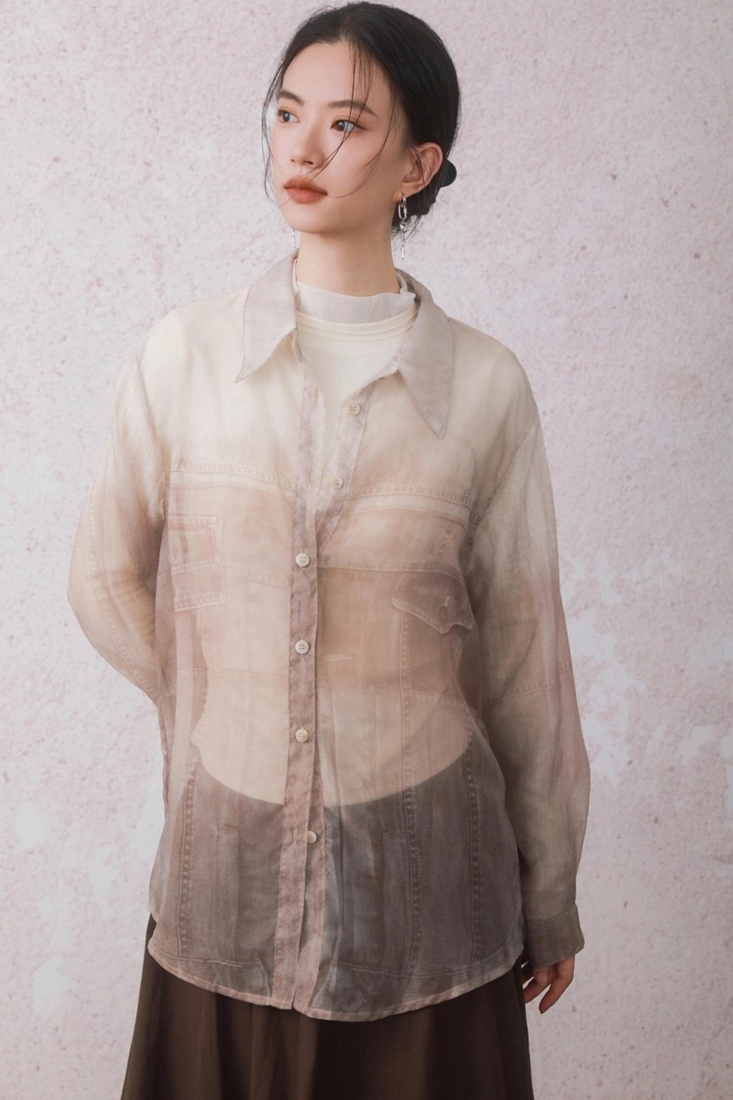 Autumn Apricot Imitation Denim Shirt