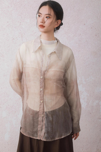 Autumn Apricot Imitation Denim Shirt