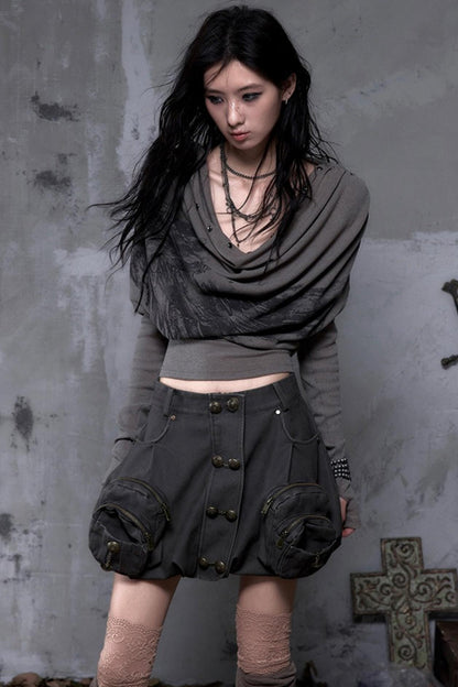 Wasteland Swing Collar Knitted Tops