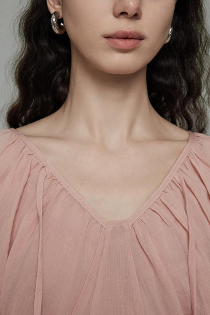 Lantern Sleeve Linen Dress