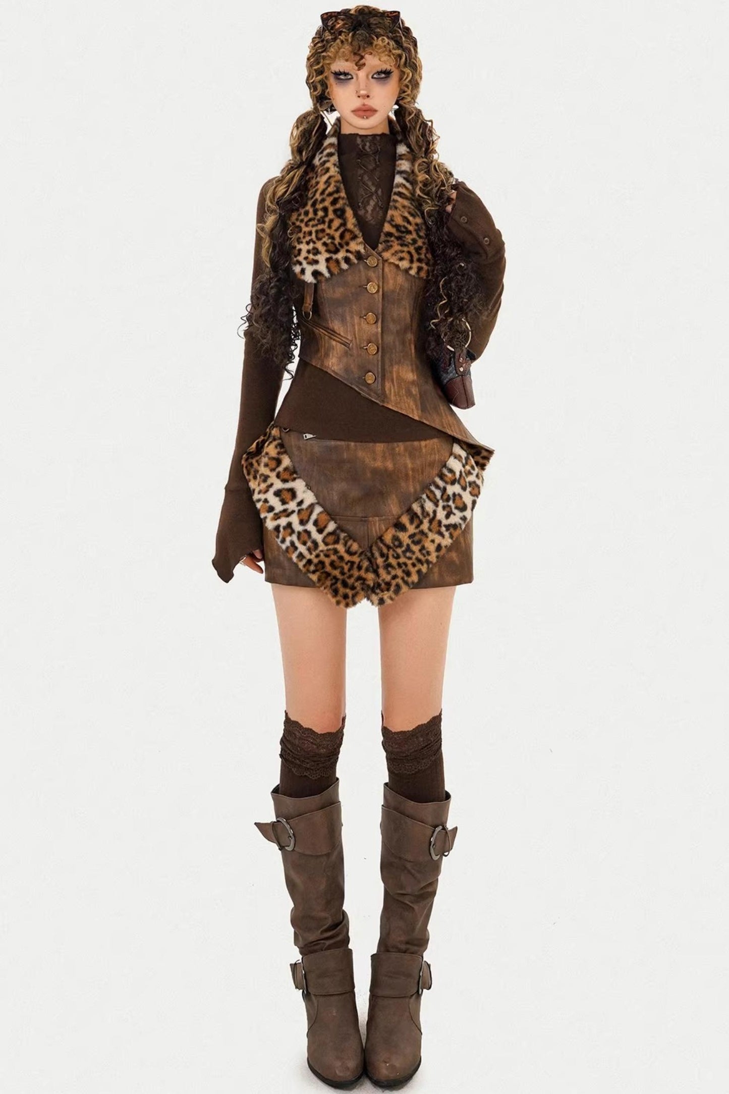 Vintage Leopard Distressed Vest Jacket Set-Up