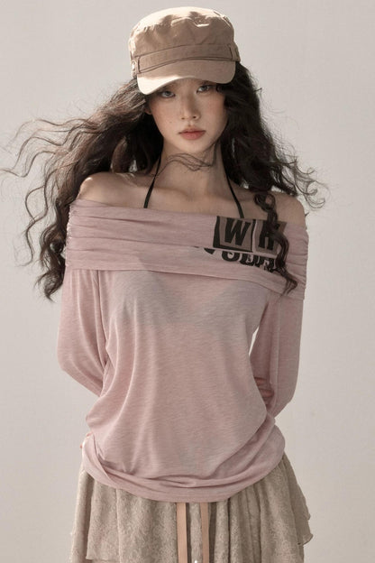 Sweet Off-Shoulder Printed Blouse