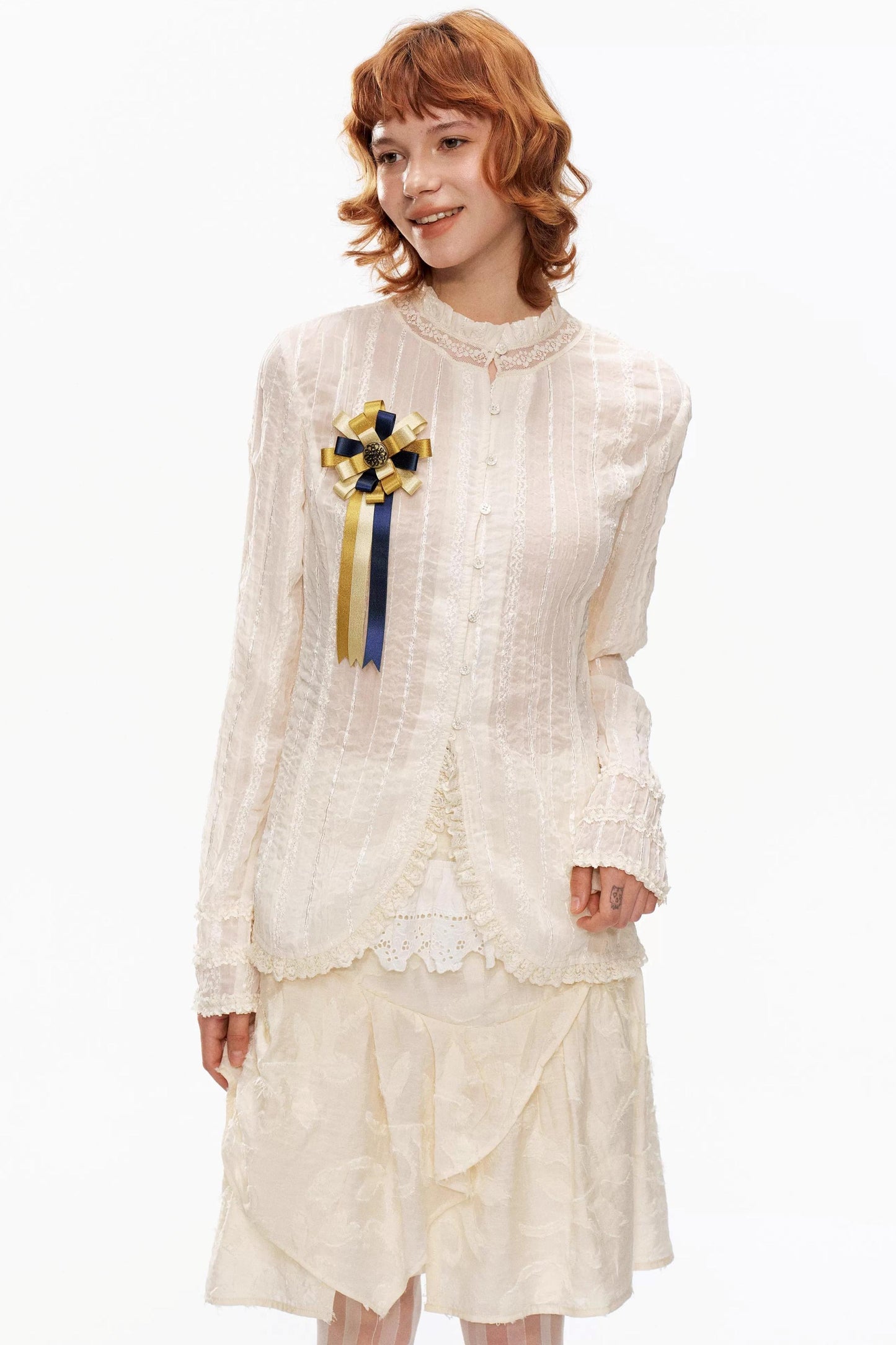 Retro Beige Lace Cardigan Top